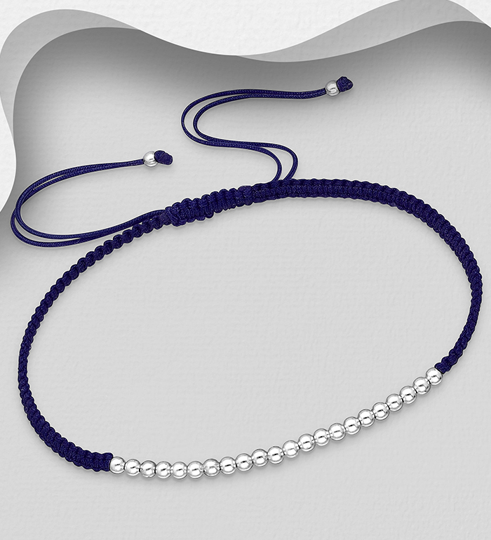 706-30835 - Wholesale 925 Sterling Silver Adjustable Thread Bracelet Featuring Ball Beads