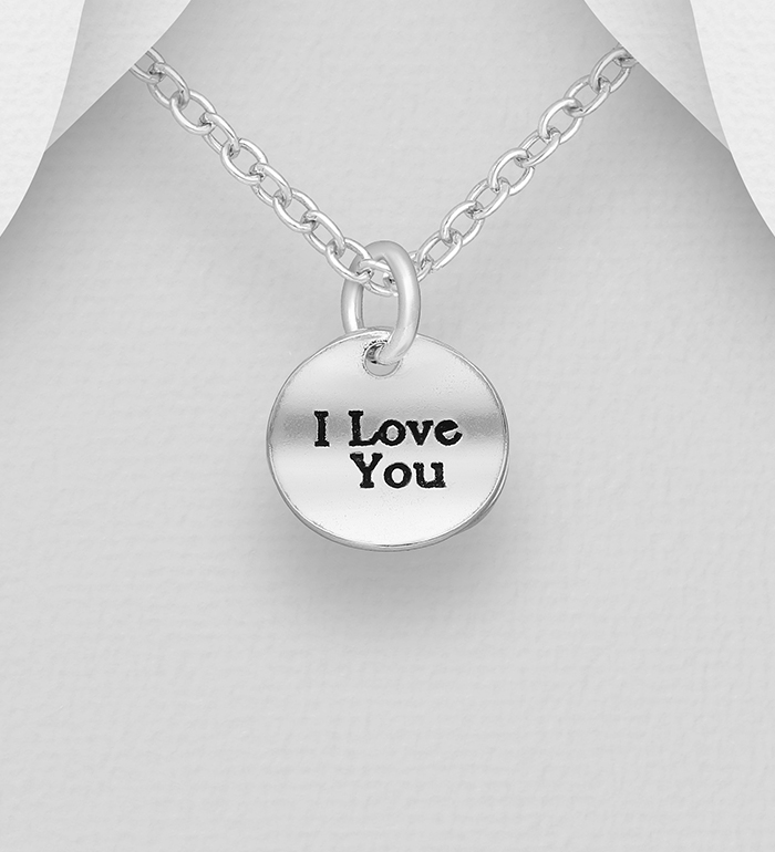 706-32034 - Wholesale 925 Sterling Silver Oxidized Circle I Love You Pendant