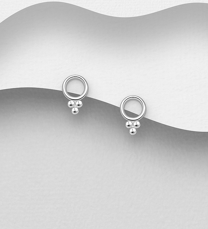 706-32319 - Wholesale 925 Sterling Silver Circle and Ball Push-Back Earrings