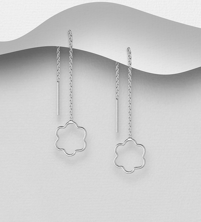 706-34042 - Wholesale 925 Sterling Silver Flower Threader Earrings