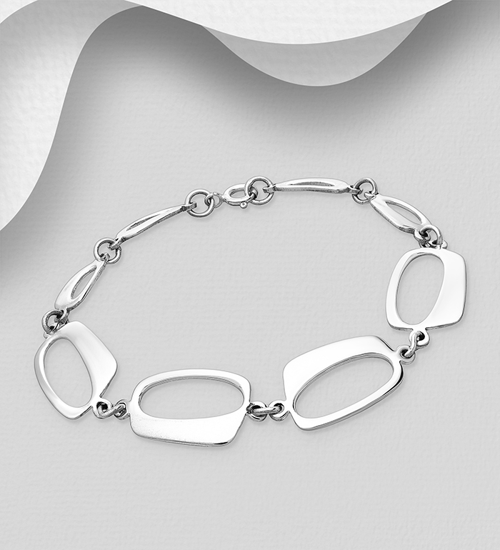 706-3785 - Wholesale 925 Sterling Silver Rectangle Hoop Links Bracelet