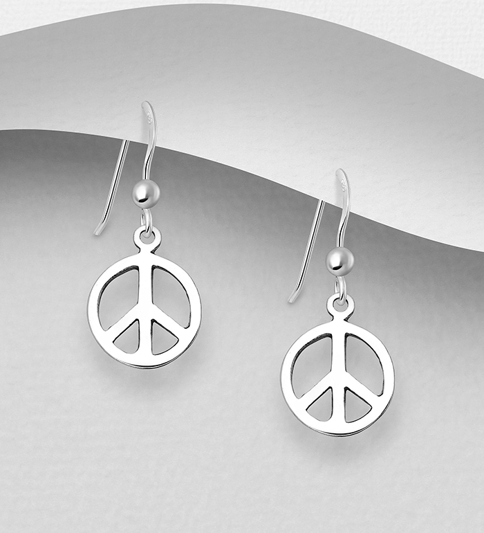 706-3983 - Wholesale 925 Sterling Silver Peace Symbol Hook Earrings