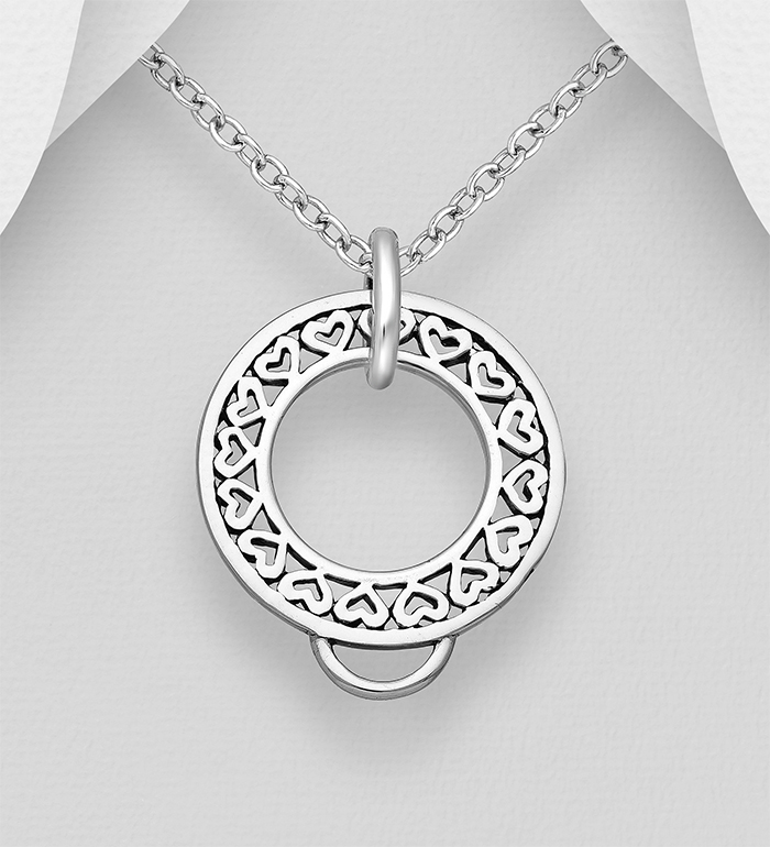 706-4814 - Wholesale 925 Sterling Silver Heart Pendant with an attachment for charms (pendant only, charms shown not included)