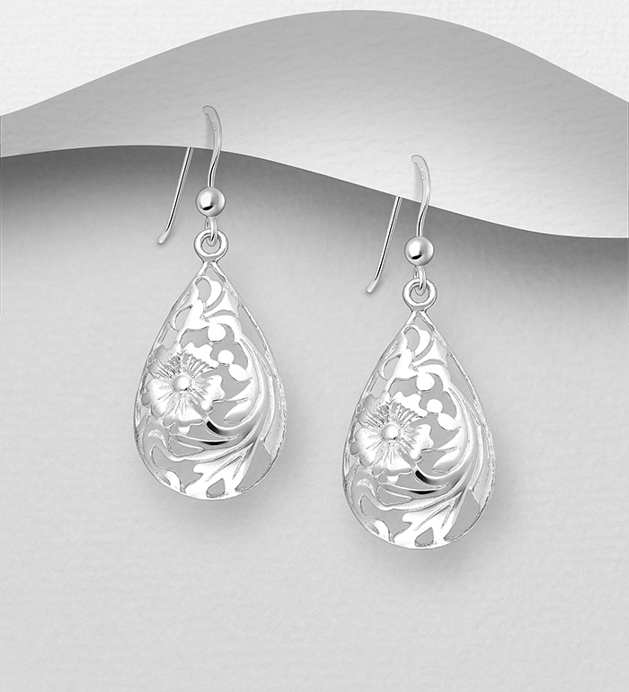 706-6685 - Wholesale 925 Sterling Silver Flower Hook Earrings