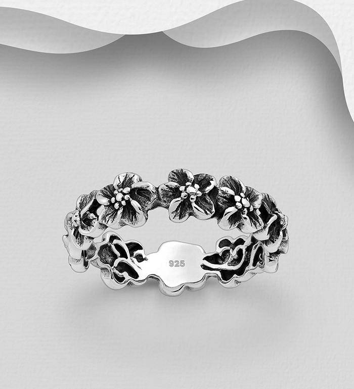 706-8017 - Wholesale 925 Sterling Silver Oxidized Flower Ring