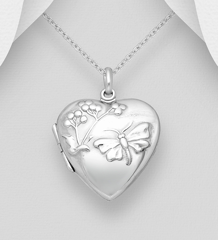 706-8127 - Wholesale 925 Sterling Silver Heart and Butterfly Locket Pendant