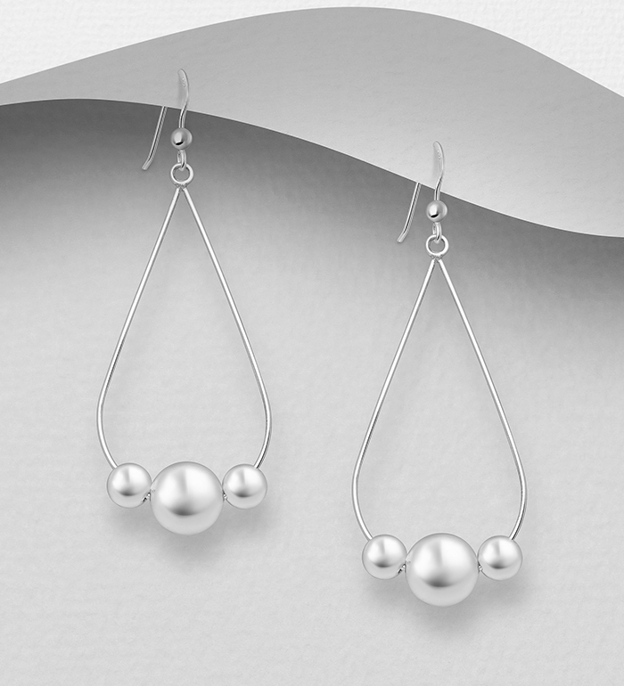 706-8816 - Wholesale 925 Sterling Silver Pear Shape Wire Hoop with Ball Hook Earrings