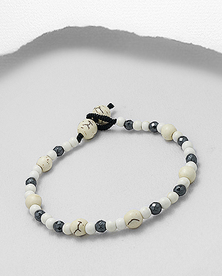 727-4386 - Wholesale Bracelet Beaded With Howlite And Hematite Beads