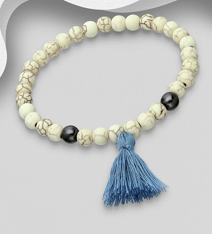 727-4387 - Wholesale Tassel Bracelet Beaded With Howlite And Hematite Beads