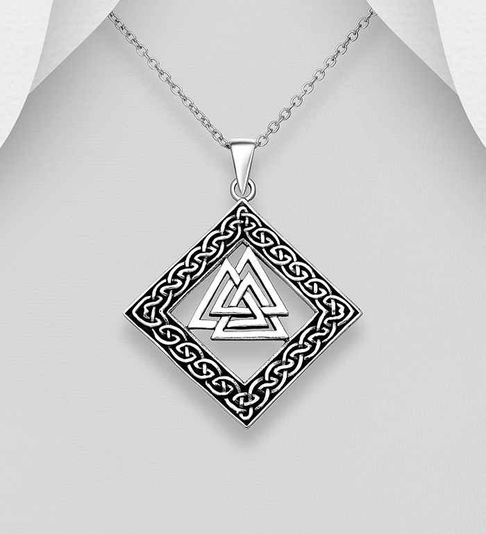 767-821 - Wholesale 925 Sterling Silver Oxidized Celtic and Valknut Pendant