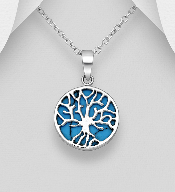 781-5807 - Wholesale 925 Sterling Silver Tree of Life Pendant, Decorated with Resin