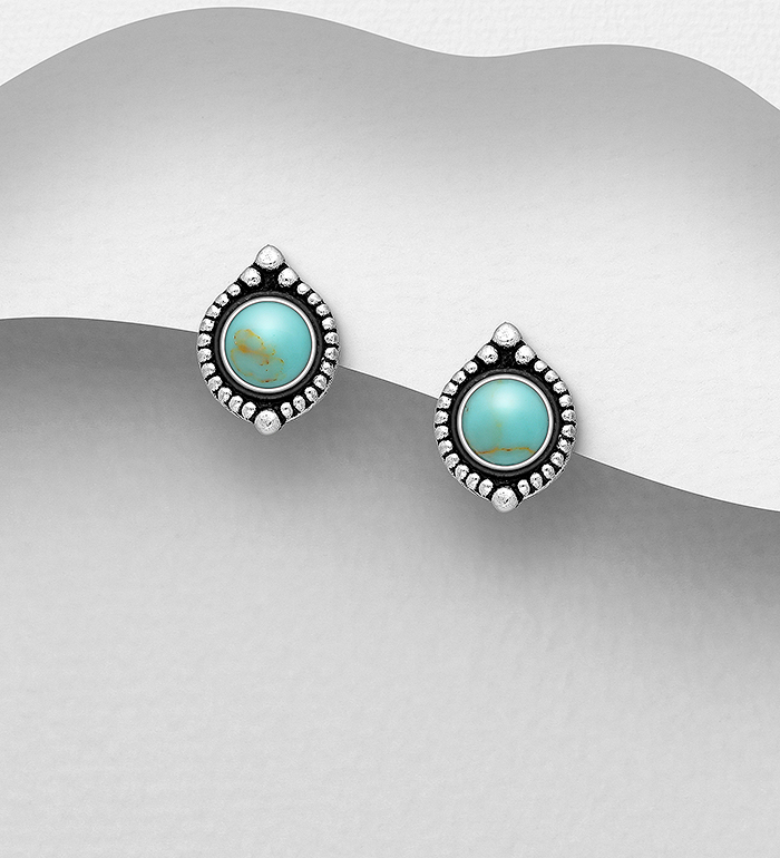 781-6549 - Wholesale 925 Sterling Silver Oxidized Push-Back Earrings, Decorated with Resin