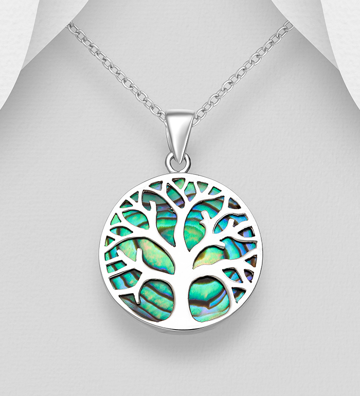 789-2620 - Wholesale 925 Sterling Silver Tree of Life Pendant Decorated with Abalone Shell
