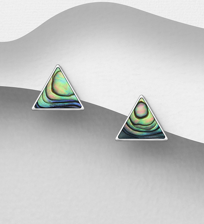 789-3299 - Wholesale 925 Sterling Silver Triangle Push-Back Earrings Decorated With Shell