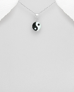 789-3306 - Wholesale 925 Sterling Silver Yin-Yang Pendant Decorated With Resin and Shell