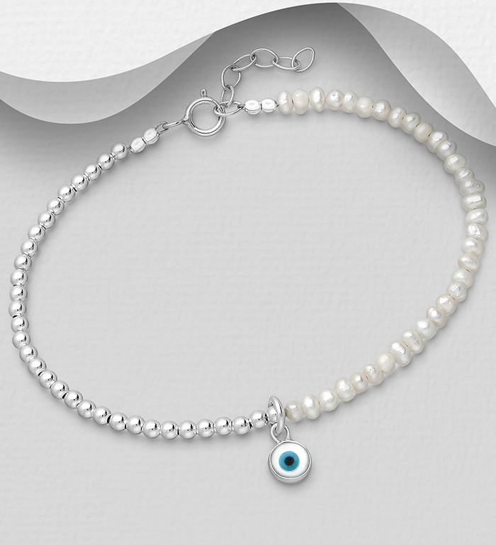789-3313 - Wholesale 925 Sterling Silver Ball And Eye Bracelet Decorated With Colored Enamel And Shell