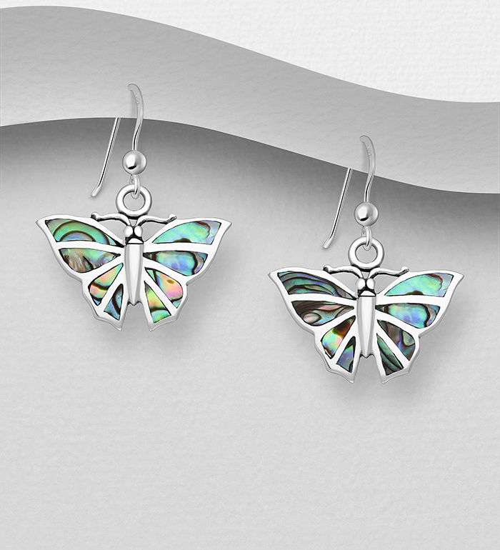 789-3376 - Wholesale 925 Sterling Silver Butterfly Hook Earrings Decorated With Shell