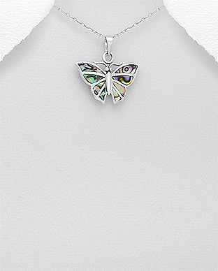 789-3548 - Wholesale 925 Sterling Silver Butterfly Pendant Decorated With Shell