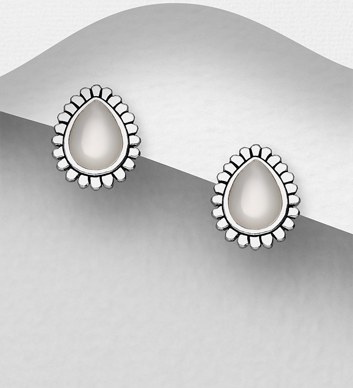 789-3558A - Wholesale 925 Sterling Silver Push-Back Earrings Decorated With Shell