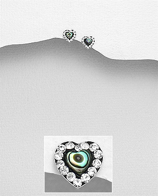 789-3590 - Wholesale 925 Sterling Silver Heart Push-Back Earrings Decorated With Crystal Glass And Shell