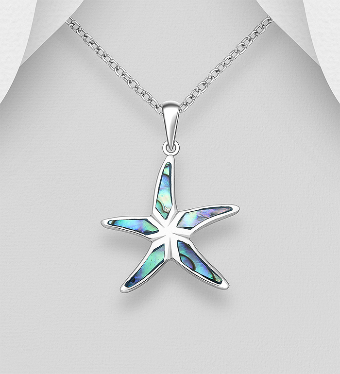 789-3627 - Wholesale 925 Sterling Silver Starfish Pendant Decorated With Shell