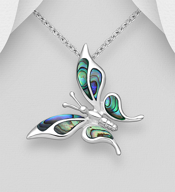 789-3712 - Wholesale 925 Sterling Silver Butterfly Pendant Decorated With Shell