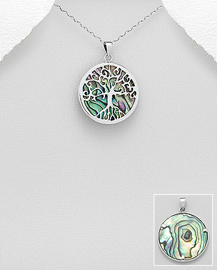 789-3768 - Wholesale 925 Sterling Silver Tree of Life Pendant Decorated With Shell