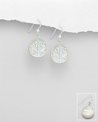 789-3770 - Wholesale 925 Sterling Silver Tree of Life Hook Earrings Decorated With Shell