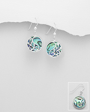 789-3779 - Wholesale 925 Sterling Silver Hook Earrings Featuring Leaf Decorated With Shell