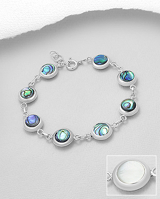 789-3802 - Wholesale 925 Sterling Silver Bracelet Decorated With Shell And Reconstructed Turquoise / Resin