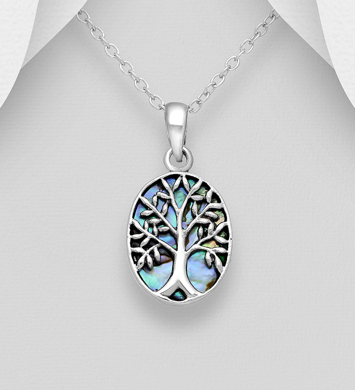 789-3825 - Wholesale 925 Sterling Silver Tree of Life Pendant Decorated With Shell