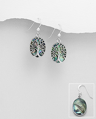 789-3846 - Wholesale 925 Sterling Silver Tree of Life Hook Earrings Decorated With Shell
