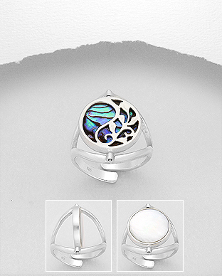 789-3848 - Wholesale 925 Sterling Silver Leaf Adjustable Ring Decorated With Shell
