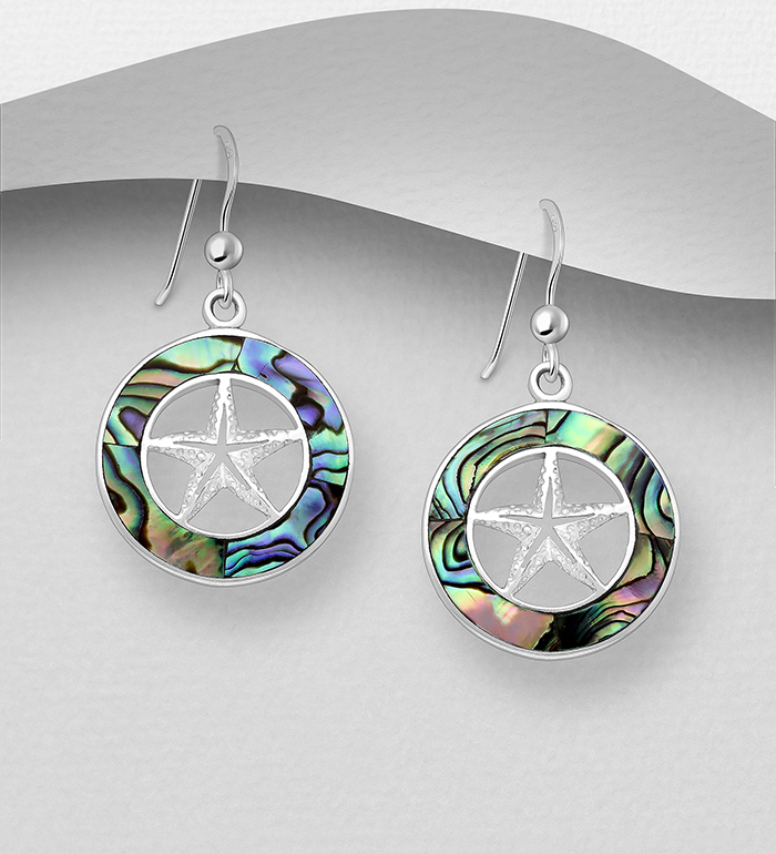 789-3857 - Wholesale 925 Sterling Silver Starfish Hook Earrings, Decorated with Shell