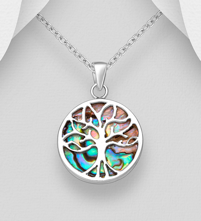 789-3902 - Wholesale 925 Sterling Silver Tree of Life Pendant Decorated With Shell