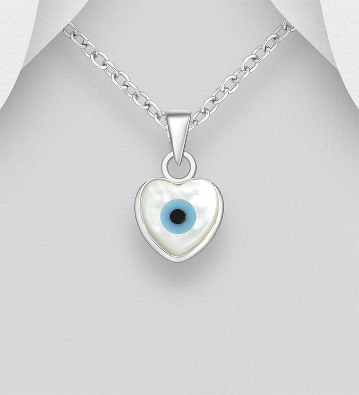 789-3924 - Wholesale 925 Sterling Silver Evil Eye Heart Pendant Decorated With Shell And Colored Enamel