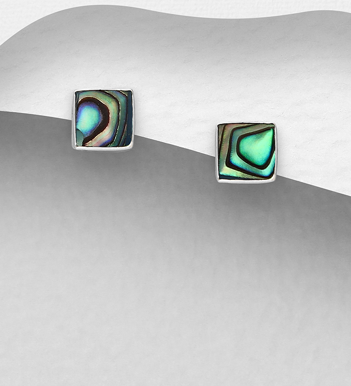 789-3966 - Wholesale 925 Sterling Silver Push-Back Earrings Decorated with Square Shell