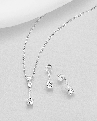848-1440 - Wholesale 925 Sterling Silver Earrings and Pendant Decorated with CZ Simulated Diamonds