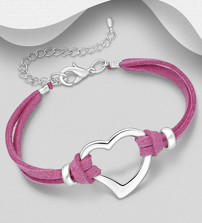 852-762 - Wholesale Heart Bracelet made of Artificial Suede Leather and Brass