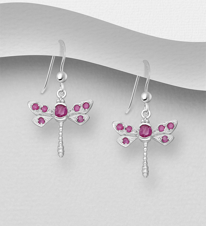 883-7757 - Wholesale 925 Sterling Silver Dragonfly Push-Back Earrings, Decorated with Various Gemstones