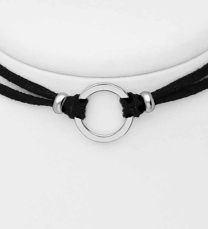 890-4021 - Wholesale Artificial Suede Leather Choker with a Zinc circle center
