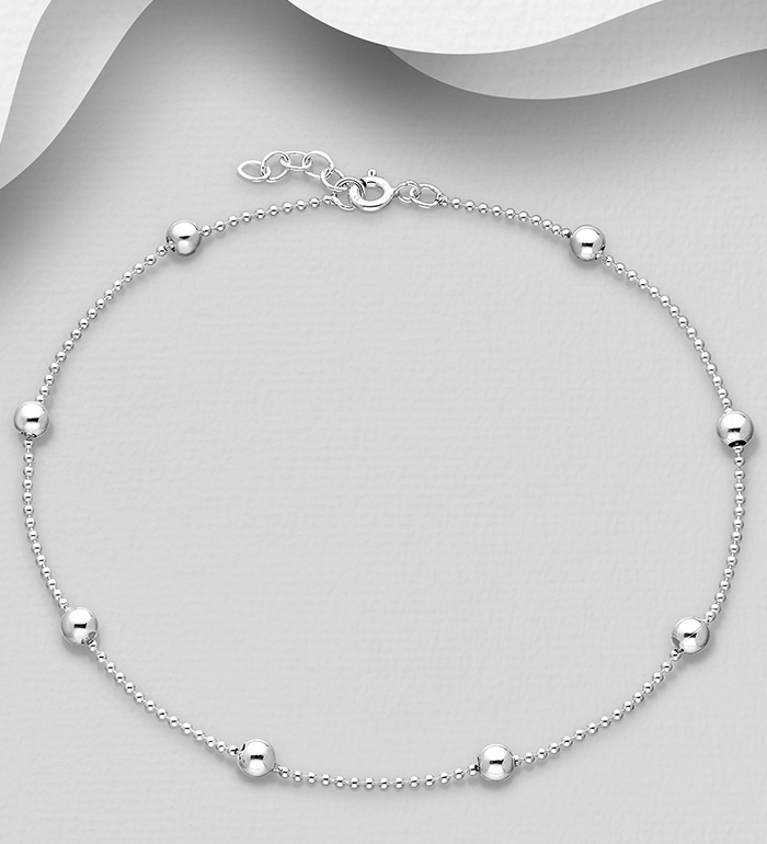 90-175 - Wholesale 925 Sterling Silver Ball Anklet