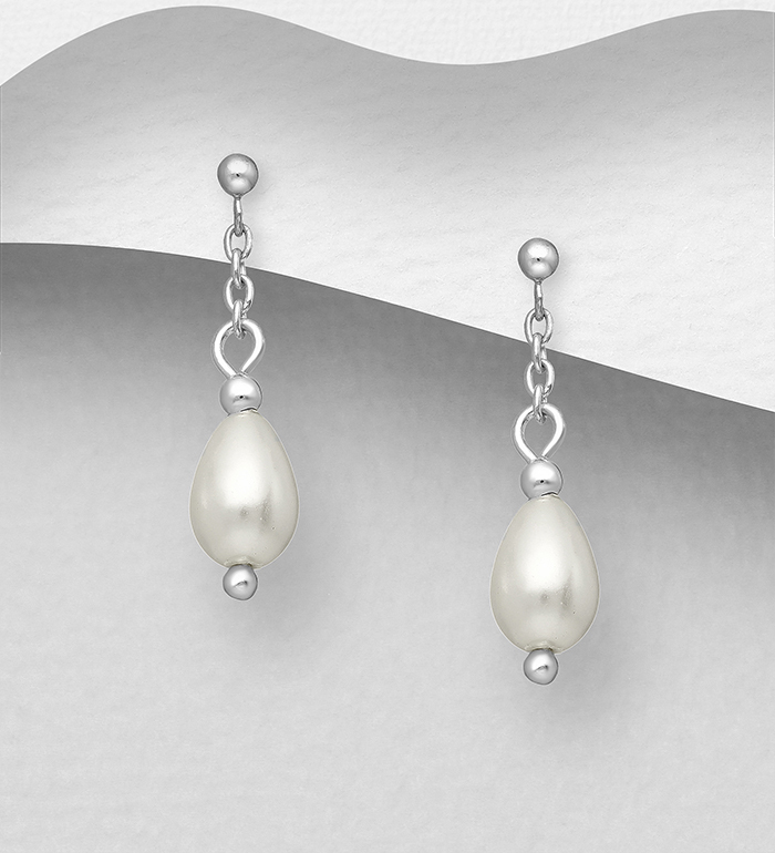 964-843 - Wholesale 925 Sterling Silver Push-Back Earrings Decorated With Simulated Pearl