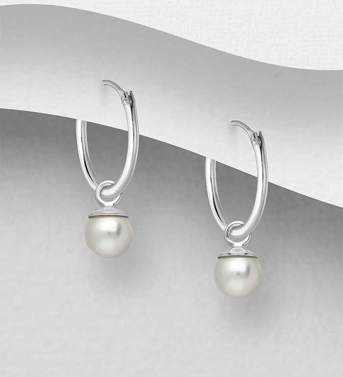 964-919 - Wholesale 925 Sterling Silver Hoop Earrings Decorated With Simulated Pearl