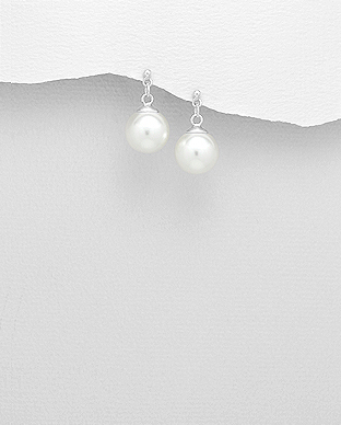 964-934 - Wholesale 925 Sterling Silver Push-Back Earrings Decorated With Simulated Pearl