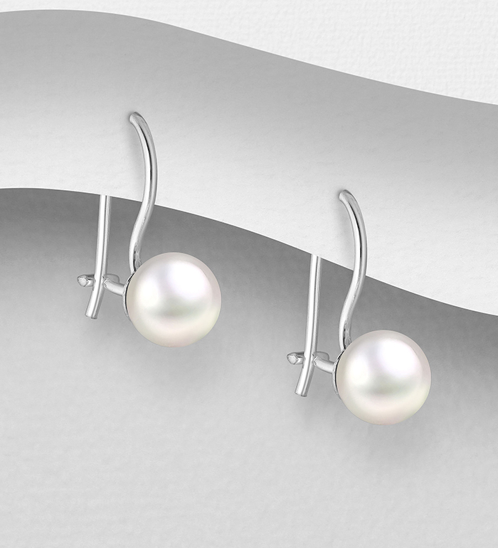 964-969 - Wholesale 925 Sterling Silver Kidney Earrings Decorated With Simulated Pearls