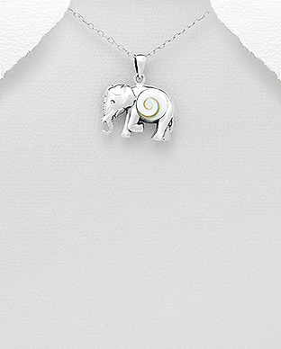 966-591 - Wholesale 925 Sterling Silver Elephant Pendant Decorated With Shiva Shell