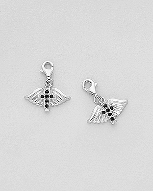 983-1015 - Wholesale 925 Sterling Silver Charm Featuring Cross And Wings